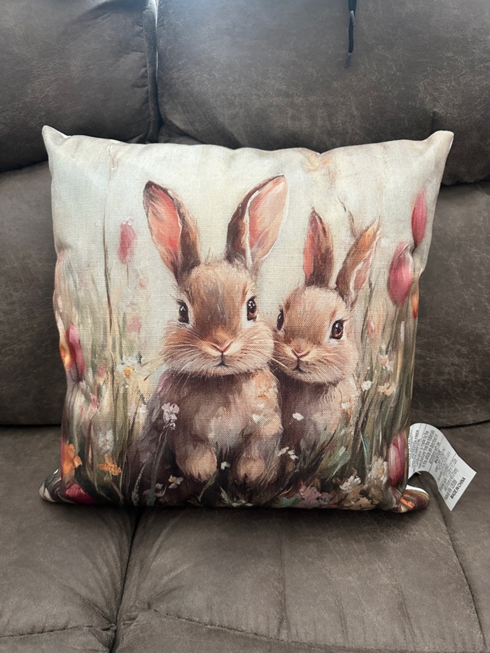 Hobby Lobby Brown & Cream Bunny Spring Accent Pillow